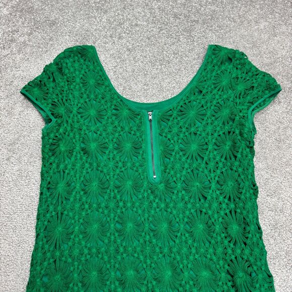Cluny Anthropologie Crochet Lace Shift Dress Womens 8 Green Scoop Neck Cotton - Picture 3 of 12